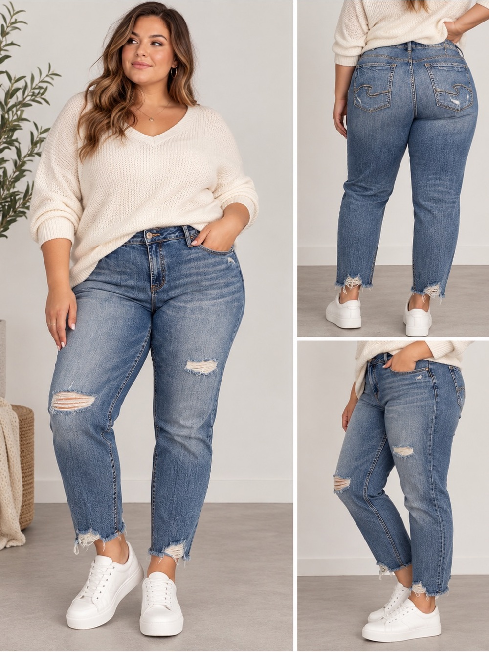 Silver Jeans Co Elyse Ankle Slim Jeans Women’s 20 Distressed Raw Hem Stretch